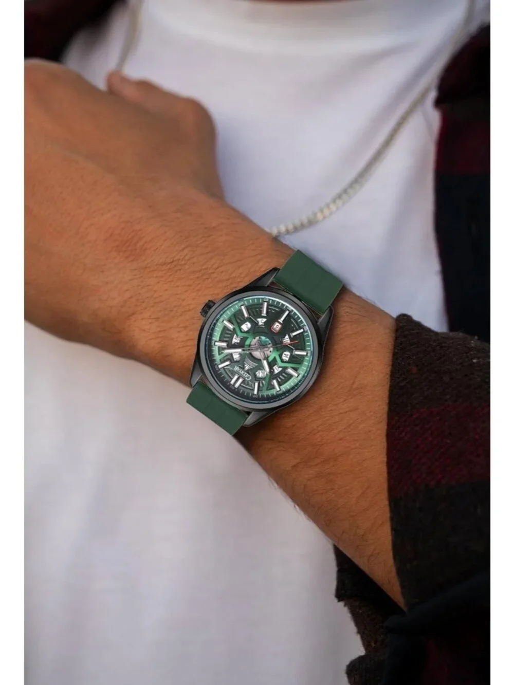 Men's Green Analog Quartz Solid Luxury Casual Calendar Waterproof Wrist Watch